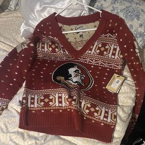 Maroon V-Neck Sweater with FSU team logo